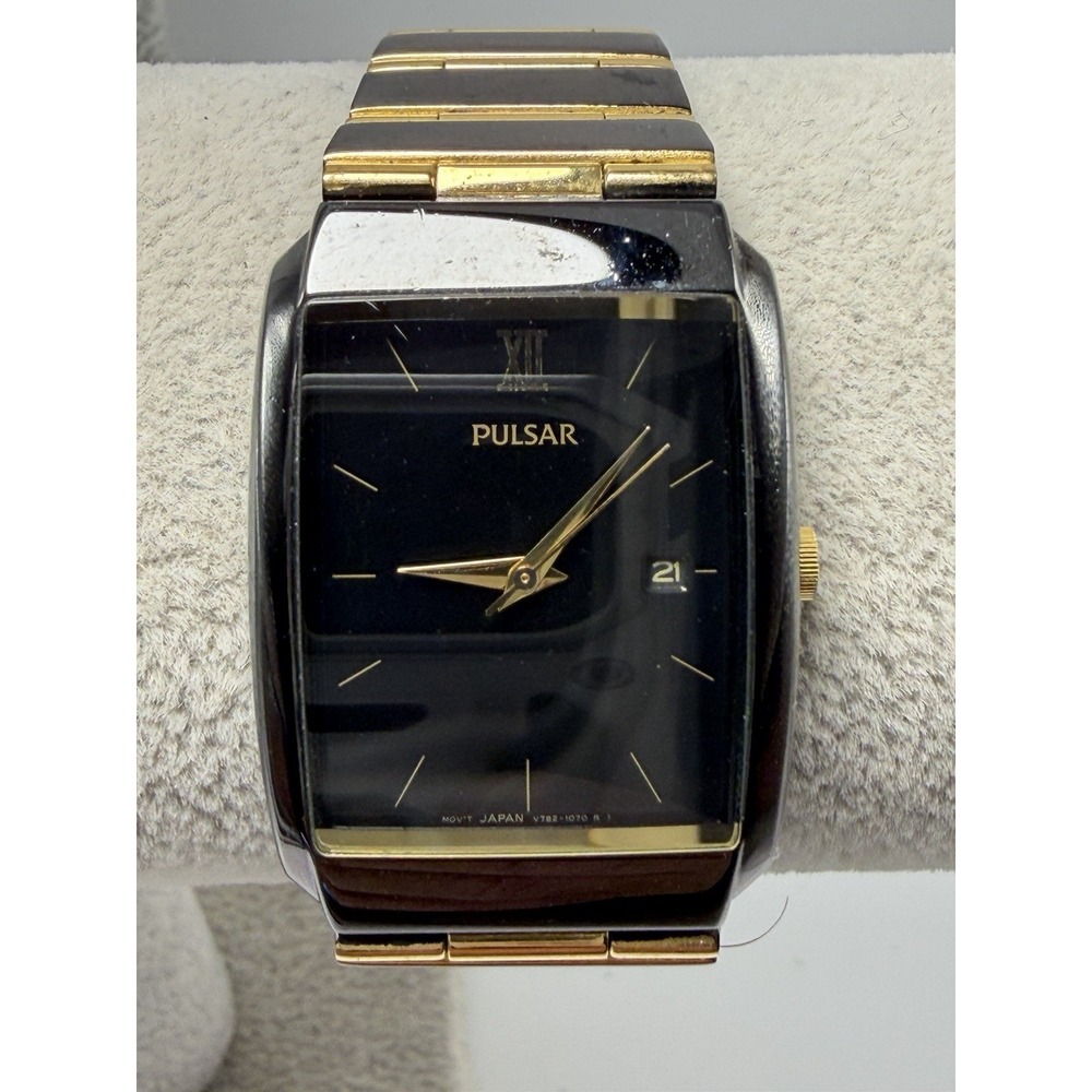 Pulsar V782-5030 New Battery Unisex Watch 26MM 7" Black Gold Vintage